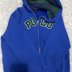 POLO royal blue zip hoodie in size L big kids. Barely worn in good condition!